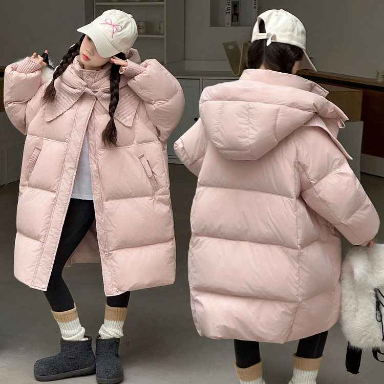 超好看的女童中长款连帽羽绒棉服大童羽绒女款服国风棉袄冬季加厚