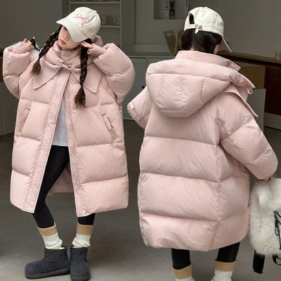 超好看女童中长款连帽羽绒棉服