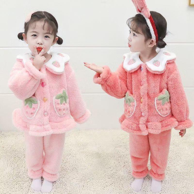 睡衣儿童女孩法兰绒珊瑚