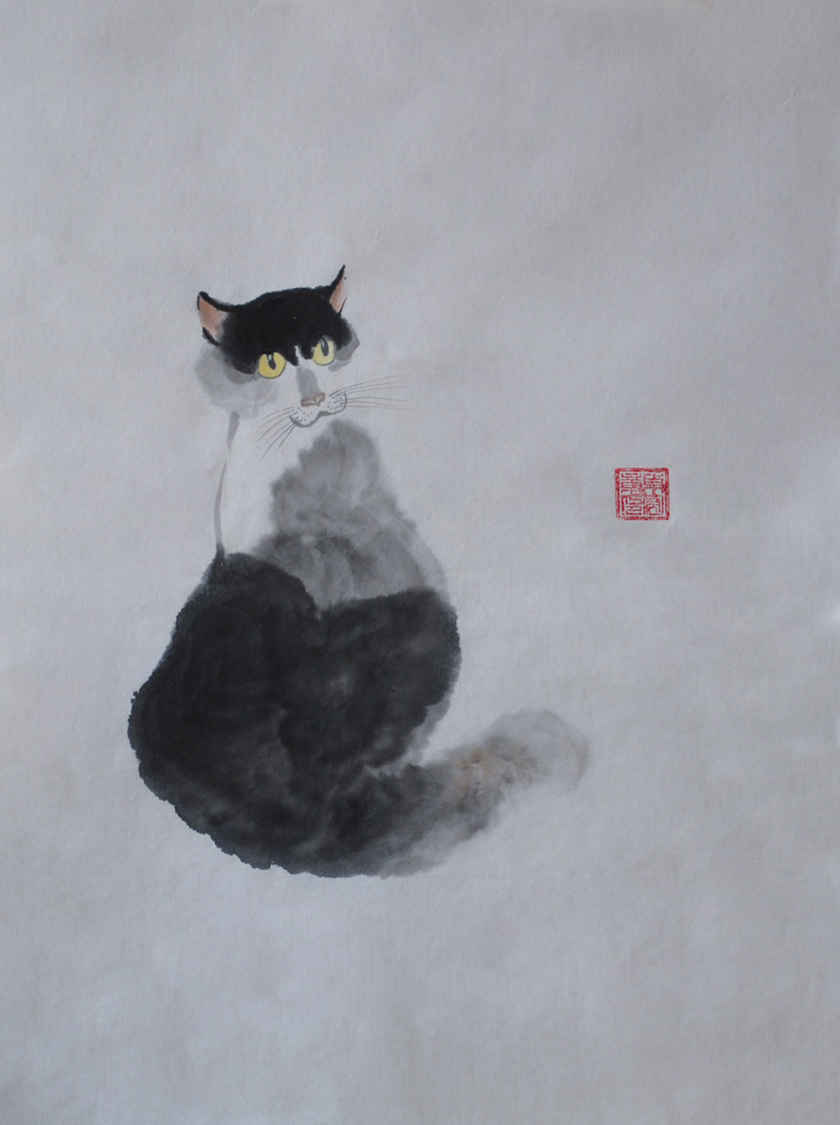 新中式书画纯手绘中国画写意画水墨猫字画原稿条幅餐客厅卧室装饰