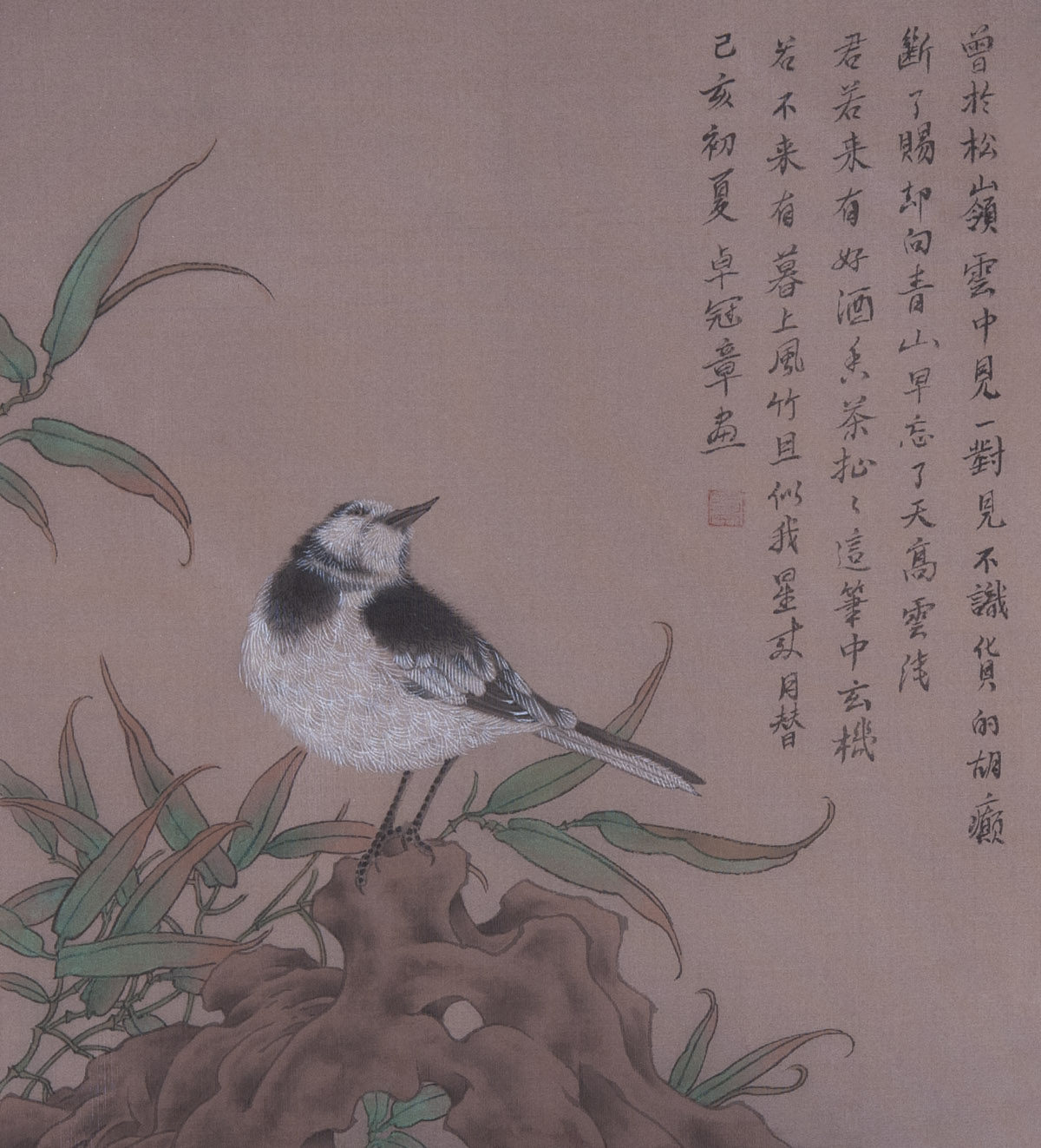 纯手绘国画工笔画字画花鸟太湖石鶺鸰竹子古典书房卧室客厅装饰画
