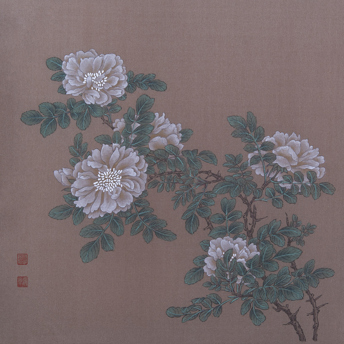 纯手绘国画工笔画字画白蔷薇图临宋画艺术古风书房卧室客厅装饰画