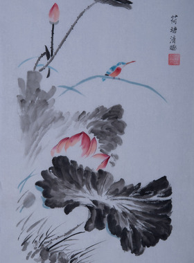 纯手绘中国画字画没骨花鸟新中式