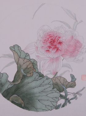 纯手绘国画工笔画字画花鸟画荷花真迹古典可定制斗方酒店卧室装饰