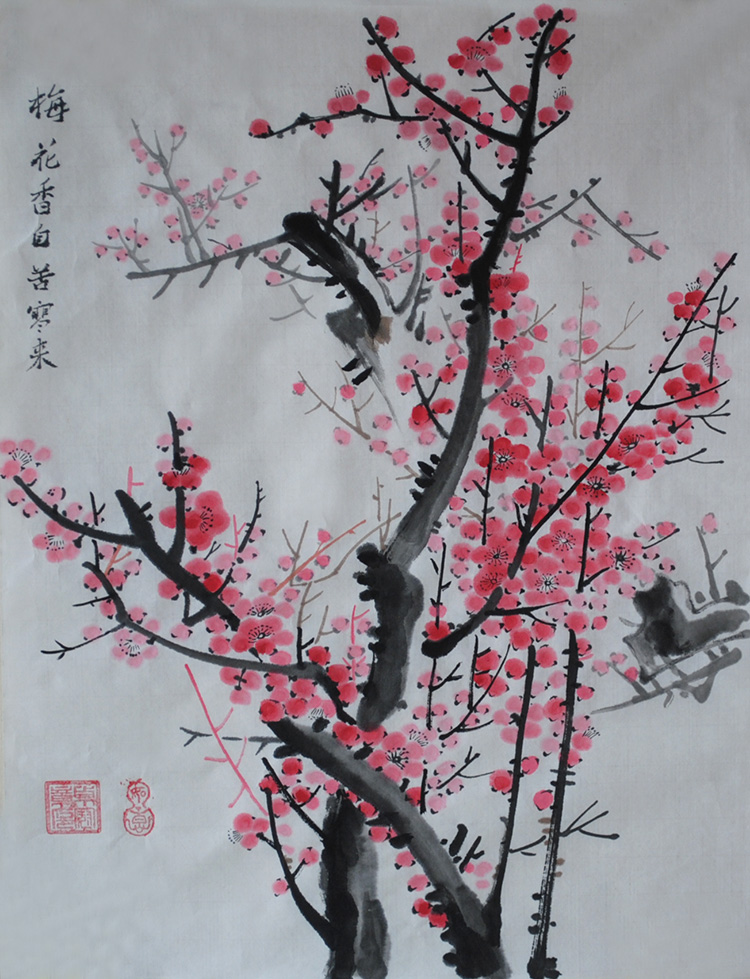 纯手绘国画挂画写意花鸟水墨宣纸腊梅花图字画客厅书房中式装饰画图片