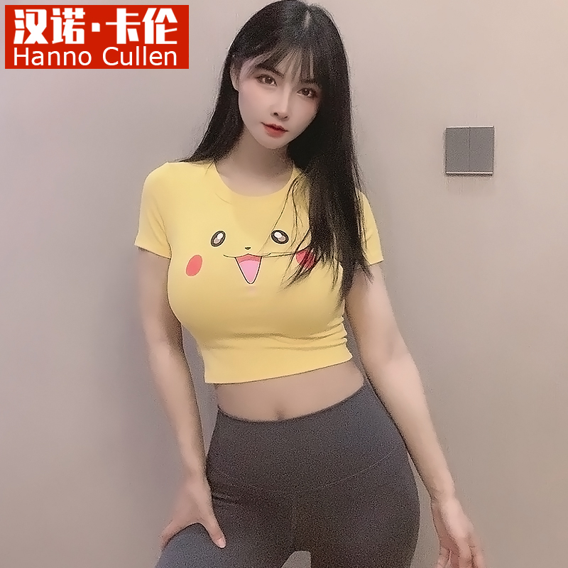 皮卡丘2024夏季动漫美少女可爱卡通短袖t恤女高腰紧身显胸短上衣