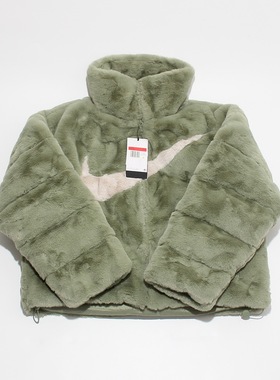 L码NIKE耐克潮流女装大LOGO人造皮草保暖立领茄克运动外套FN0461