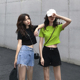港风ins短袖 露脐百搭chic上衣潮 原宿bf紧身显瘦短款 T恤女夏装 韩版