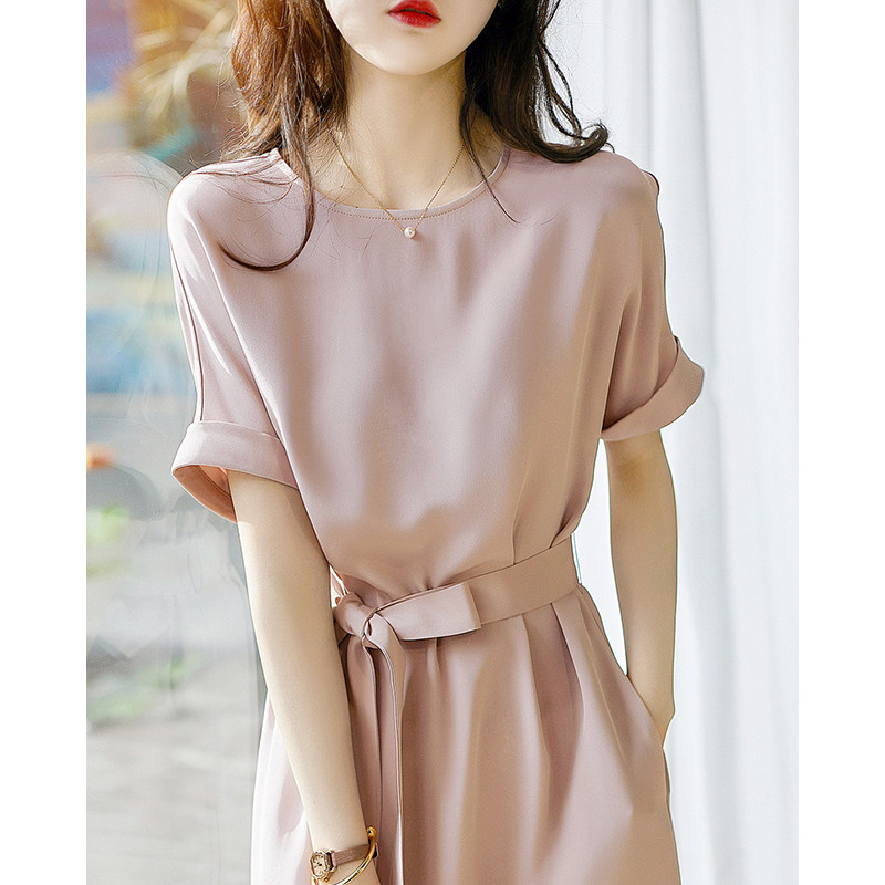 时尚休闲收腰雪纺连衣裙女夏季2022新款法式高端轻奢气质醋酸缎裙