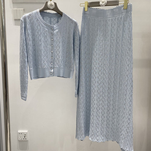 春夏薄款烫钻镂空女装二件套