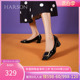 时尚 哈森2023年春季 女浅口HWS230159 通勤粗跟方扣方头单鞋 新款