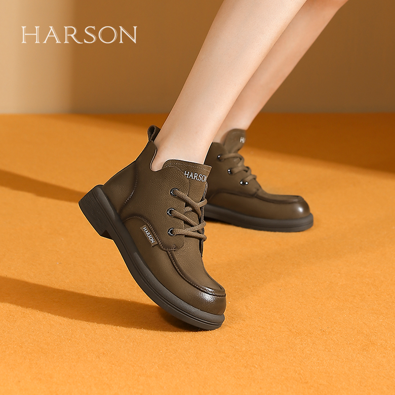 哈森复古做旧工装靴马丁靴