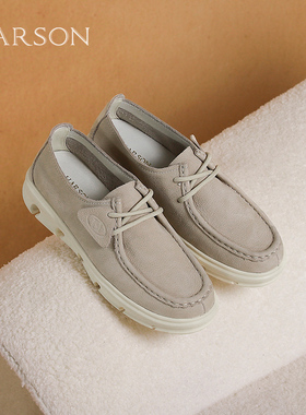 哈森时尚厚底休闲鞋2025春季新款系带真皮牛津鞋HWCS250106