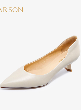 哈森羊皮尖头女单鞋法式小细跟通勤工作高跟鞋夏季HS222507