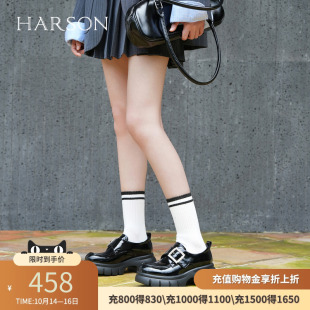 百搭魔术贴增高单鞋 哈森时尚 新款 女2025秋季 HWL250147 扣饰乐福鞋