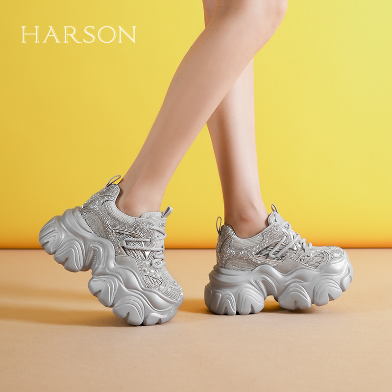 哈森厚底增高老爹鞋女2025春季新款百搭时尚休闲旅游鞋HWCS250131