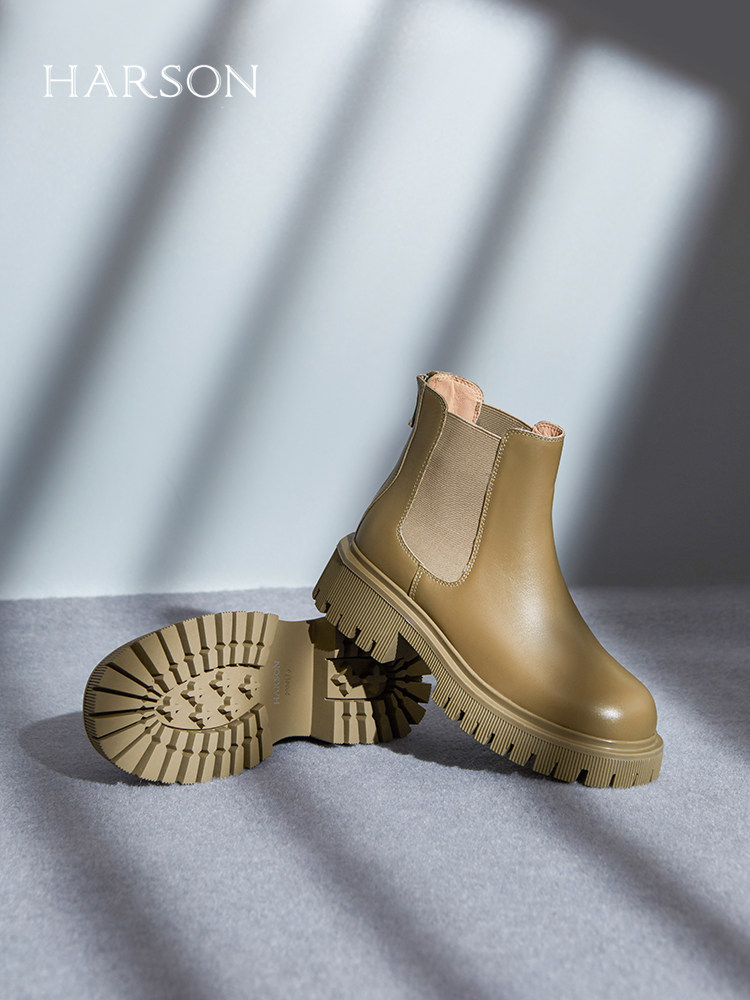 HAZEN 겨울 부츠 클리어런스 몰 숏 부츠 솔리드 컬러 라운드 발가락 여성용 첼시 굴뚝 부츠 플러스 벨벳 HA221712