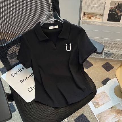 300斤大码女装胖mm夏季不规则弧形短袖T恤新款Polo百搭显瘦上衣