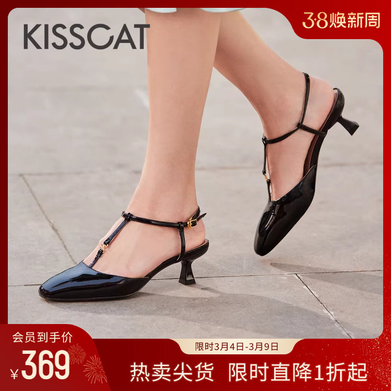 KISS CAT/接吻猫夏季新款T字带玛丽珍空鞋百搭法式时装凉鞋