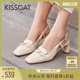 通勤真皮凉鞋 KISSCAT接吻猫春季 女职业高跟鞋 单鞋 女 方头粗跟时装