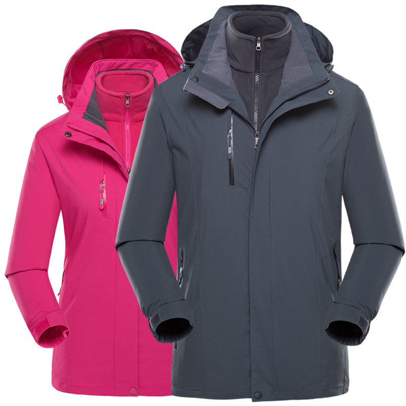 冲锋衣男女秋冬中老年人三合一可拆卸加绒加厚防风衣大码户外夹克