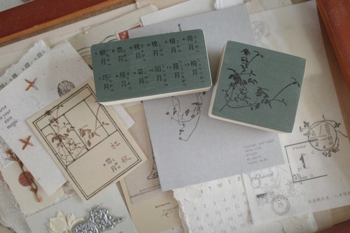 HANEN STUDIO 当店自制  花月系列手帐印章 木头有瑕疵慎拍