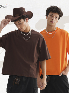 ETAI男装|潮牌Boxy Fit纯棉短宽短袖高品质落肩款宽松型圆领T恤男