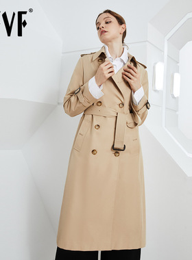 DFVF伊元素风衣女2025新款加长款气质英伦风春秋外套女双排扣现货