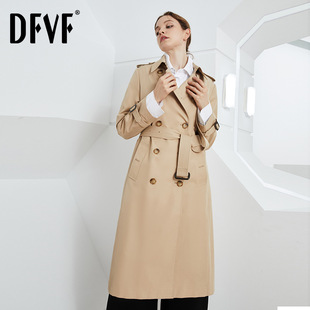 DFVF伊元素风衣女2025新款加长款气质英伦风春秋外套女双排扣现货