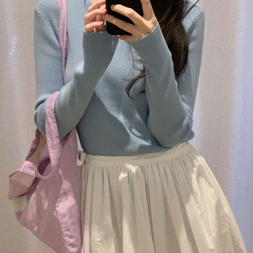 三0124韩国官网CRKO-t46378女针织衫甜美简洁秋冬清新韩版复古