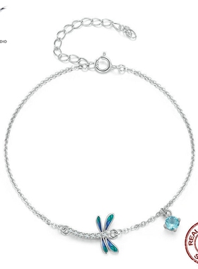 新款s925纯银蜻蜓手链 春季风蓝色滴油昆虫手链饰品bsb112