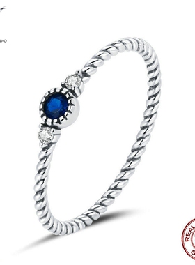 欧美s925纯银神秘蓝色戒指 简约几个复古时尚手饰品 scr693