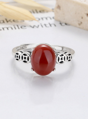 银复古南红玛瑙宫廷风戒指