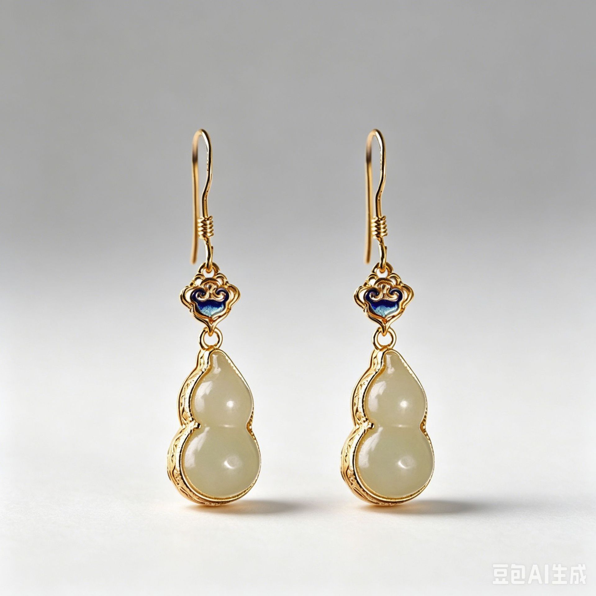 德琳居 s925银镶嵌和田玉简约时尚葫芦女式嘎乌盒耳坠新品