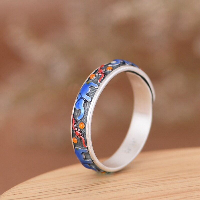德琳居 足银戒指 文艺时尚爱滴油吉象小象做旧女戒指环开口银戒