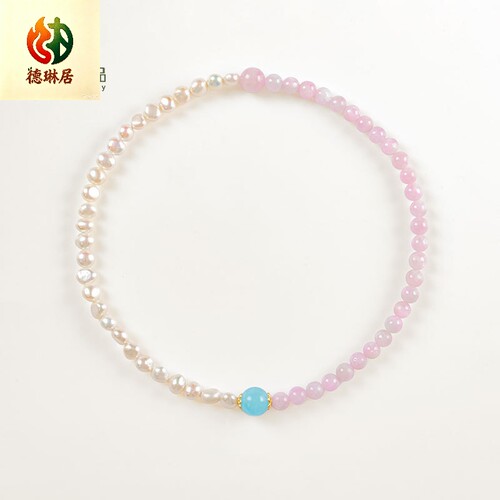 德琳居 新中式珍珠紫锂辉水晶双圈手链女高级小众设计粉黛少女