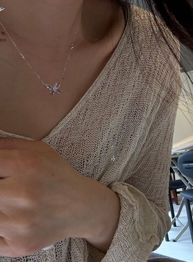 JHEPAN 925纯银紫色蝴蝶项链女简约轻奢镶钻高级感不掉色精致锁骨