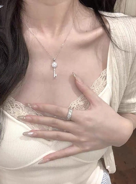 JHEPAN 925纯银满钻钥匙项链女 彼岸花简约轻奢精致不掉色锁骨链1
