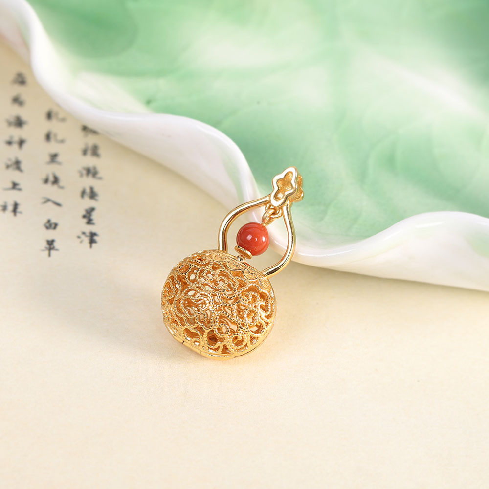 德琳居 s925银镀金南红玛瑙葫芦耳坠时尚简约女式耳饰