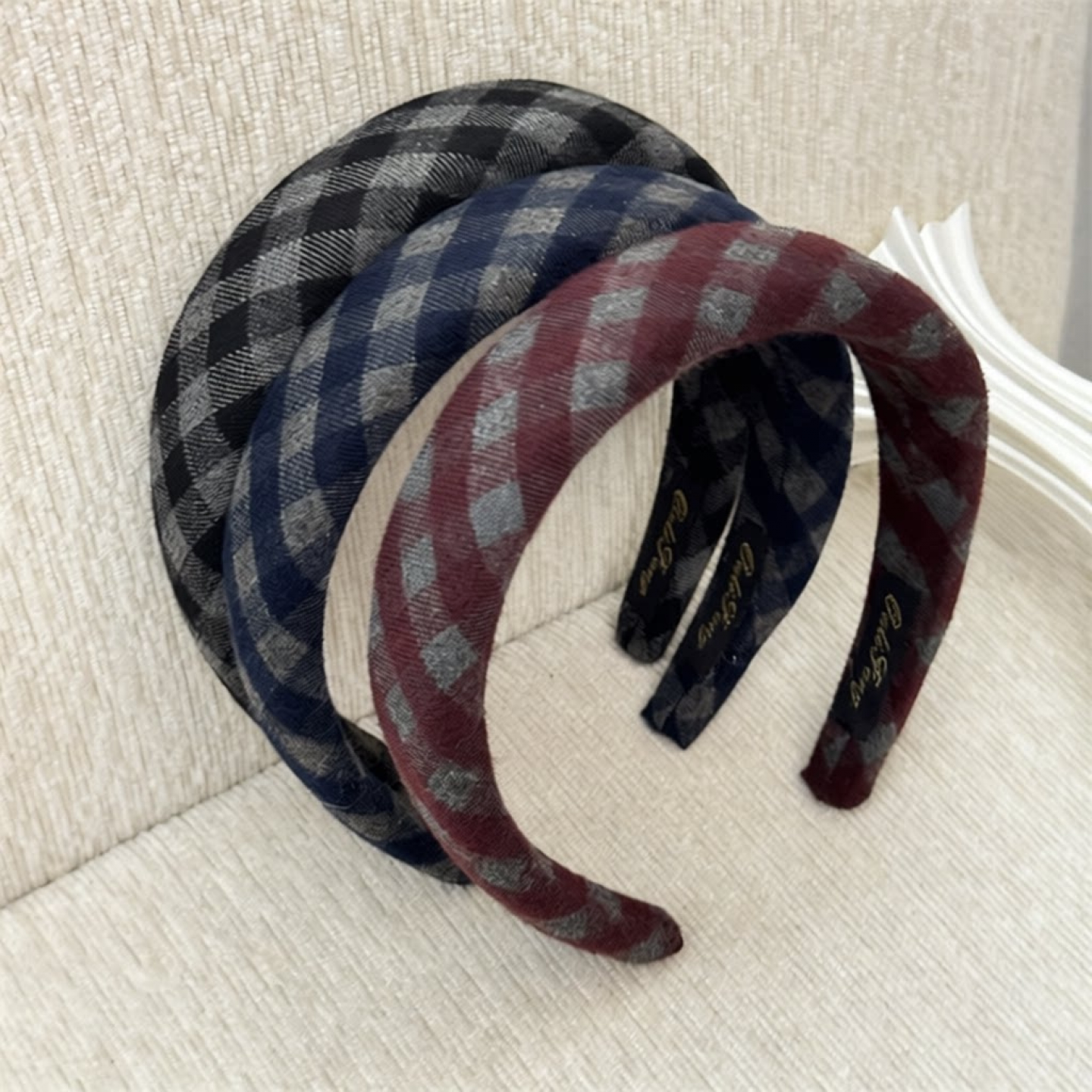 秋冬菱格纹宽边发箍06
