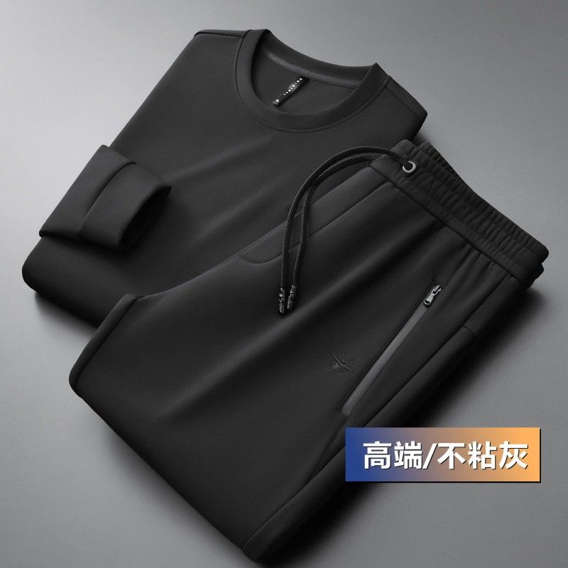 秋冬休闲运动服套装男士圆领卫衣卫裤两件套中年弹力加绒男套装52