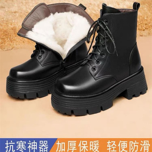 皮毛一体雪地靴女鞋 厚底羊毛皮鞋 加绒加厚软皮女棉鞋 马丁靴女冬季