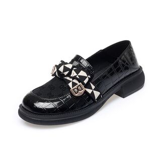 网纱厚底乐福鞋女夏中跟年新款软皮单鞋网面透气女鞋夏季皮鞋