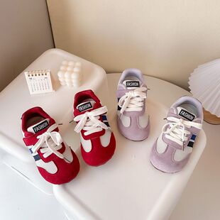 女童鞋子春季新款儿童红色运动鞋女孩中大童防滑德训板鞋软底