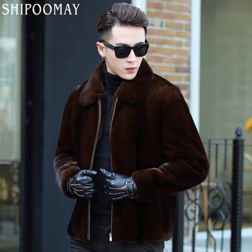 海宁仿皮草水貂男外套冬款连帽