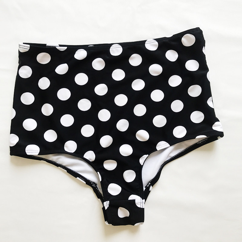 [日升泳装泳具比基尼]高腰三角泳裤女复古黑白点遮肚妊娠纹显月销量0件仅售36元