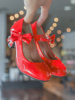 Girls' high heels, children's leather shoes, little princess single shoes, red little girl performance catwalk, princess shoes, children's shoes thumbnail 5