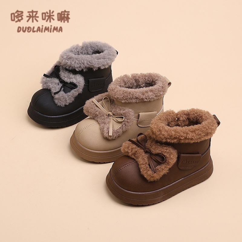 女童雪地棉防滑小女孩棉鞋加绒加厚防水皮面童鞋女小土豆韩版棉靴