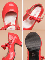 Girls' high heels, children's leather shoes, little princess single shoes, red little girl performance catwalk, princess shoes, children's shoes thumbnail 8
