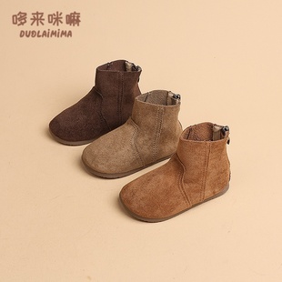 女童休闲洋气复古磨砂皮短靴时尚百搭勃肯靴2025秋季新款防滑靴子